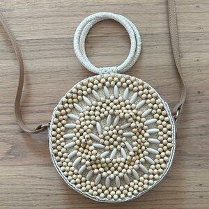 Beaded Round Tan and Cream Handbag